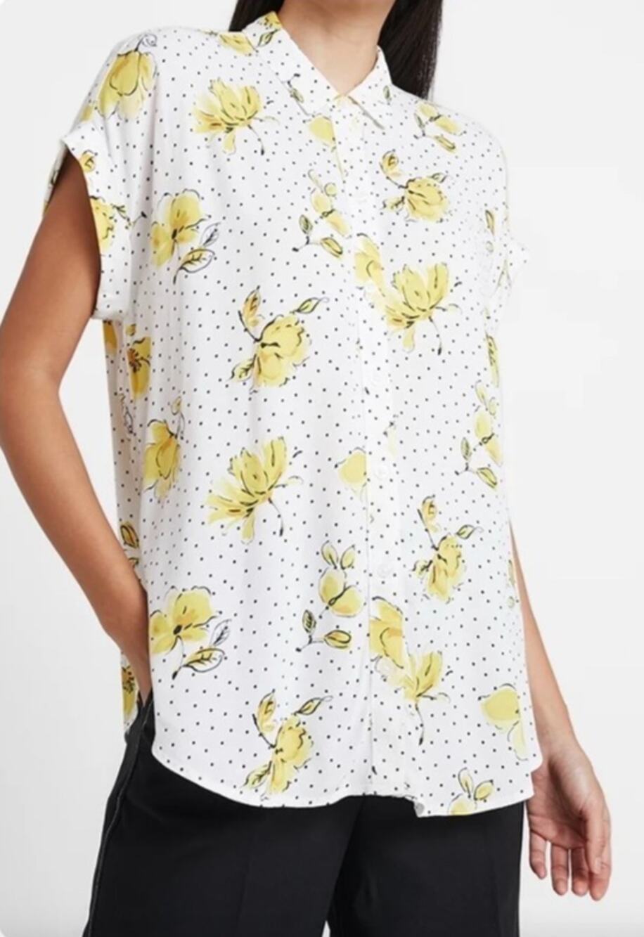 Abercrombie & Fitch Yellow Floral Polka Dot Lightweight Blouse Womens NWT - L